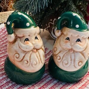 Johanna Parker Vintage Green Santa Salt and Pepper Shakers